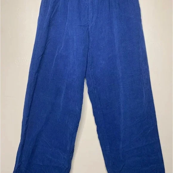 Christine Alcalay Blue Corduroy Straight Leg Ankle Length Pants